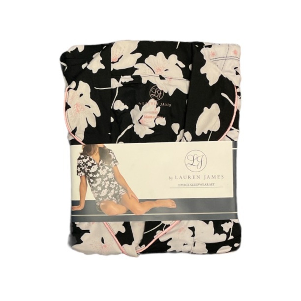 NWT Lauren James 2 Piece Sleepwear Set Black/White Floral Large